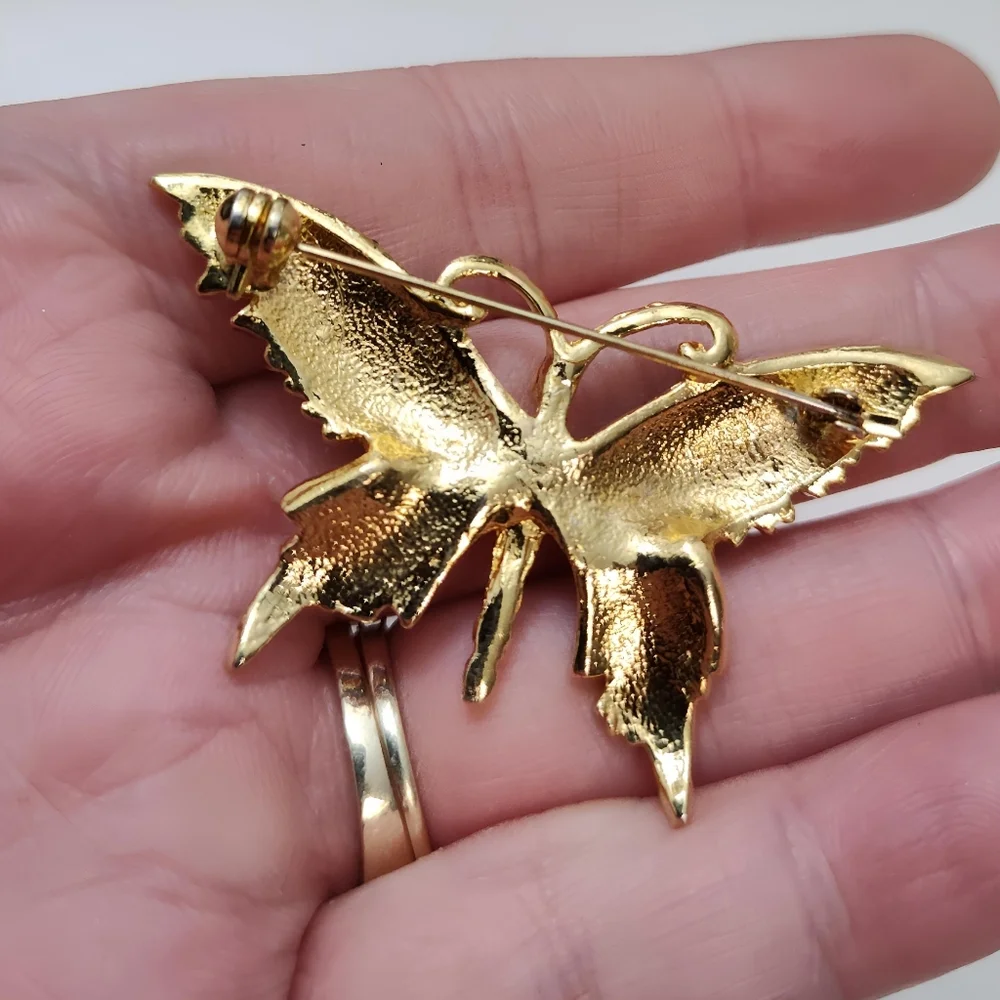 💎 2/$15 Gold tone Multi color Enamel Butterfly Brooch Pin Blue Green Red - Picture 4 of 7